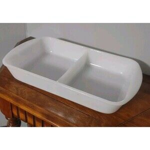 Vintage Made In USA Glasbake Divided Dish J-263 2 1/2 QT White
